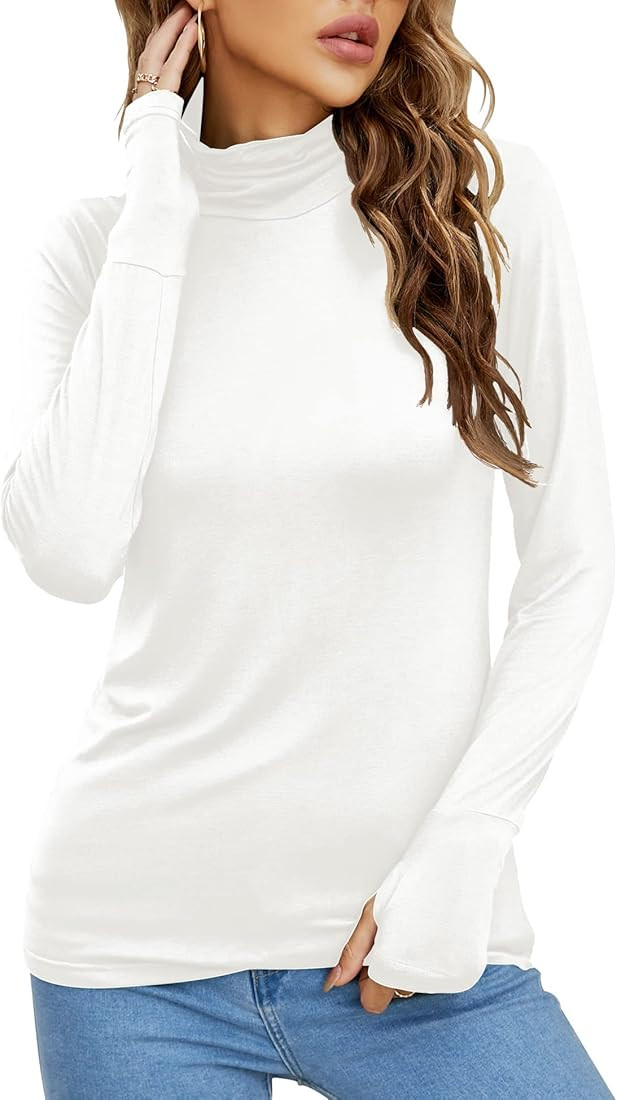 Women's Long Sleeve Turtleneck Lightweight Slim Active T Shirts Thumb Holes for Fall Spring Winte... | Amazon (US)