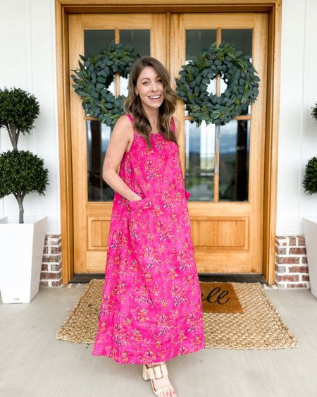 Fun pink floral pattern with pockets & button shoulder straps! I’m wearing a size small 

#LTKtravel #LTKstyletip #LTKover40