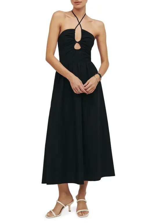 Reformation Stassie Halter Neck Midi Dress in Black at Nordstrom, Size 4 | Nordstrom