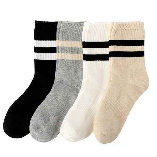 Striped Cotton Crew Socks for Women with Seamless Toe, Cute Casual Women’s Socks, Athletic Running Socks for Sport, Office, Home, School, 4 Pairs, Size 6-9 | Amazon (US)