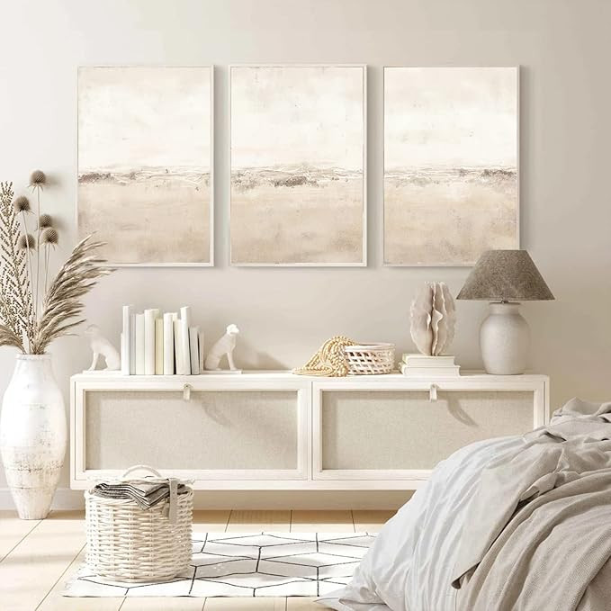 Baccone Beige Abstract Wall Art Set of 3 Neutral Canvas Wall Art Prints Boho Abstract Picture Mod... | Amazon (US)