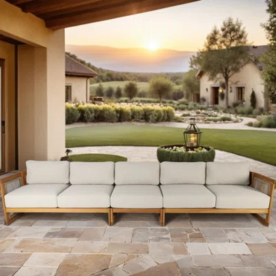 Guzal 3 - Piece Acacia Wood Patio Outdoor Sectional Sofa With Cream Cushions | Wayfair North America