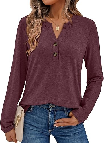 AUTOMET Women's Long Sleeve Shirts 2026 Spring Fashion Dressy Casual Tops Trendy Henley Blouses C... | Amazon (US)