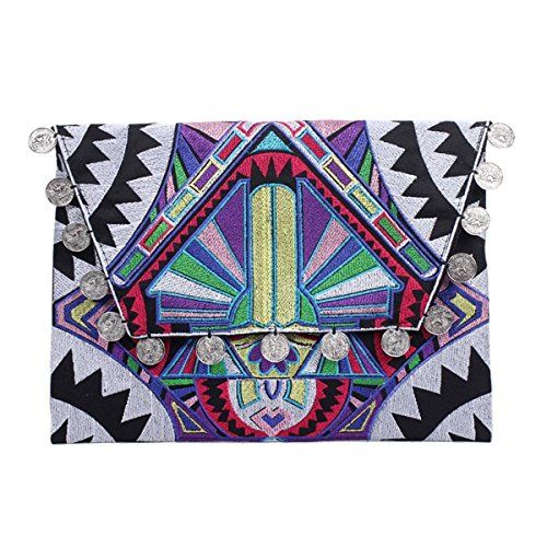 Ethnic Lanna, Handmade Hmong Deco Jaw White Clutch Bag with Coins. | Amazon (US)
