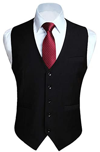 HISDERN Men's Suit Vest Business Formal Black Dress Waistcoat Vest with 3 Pockets for Suit or Tuxedo Wedding Party | Amazon (US)