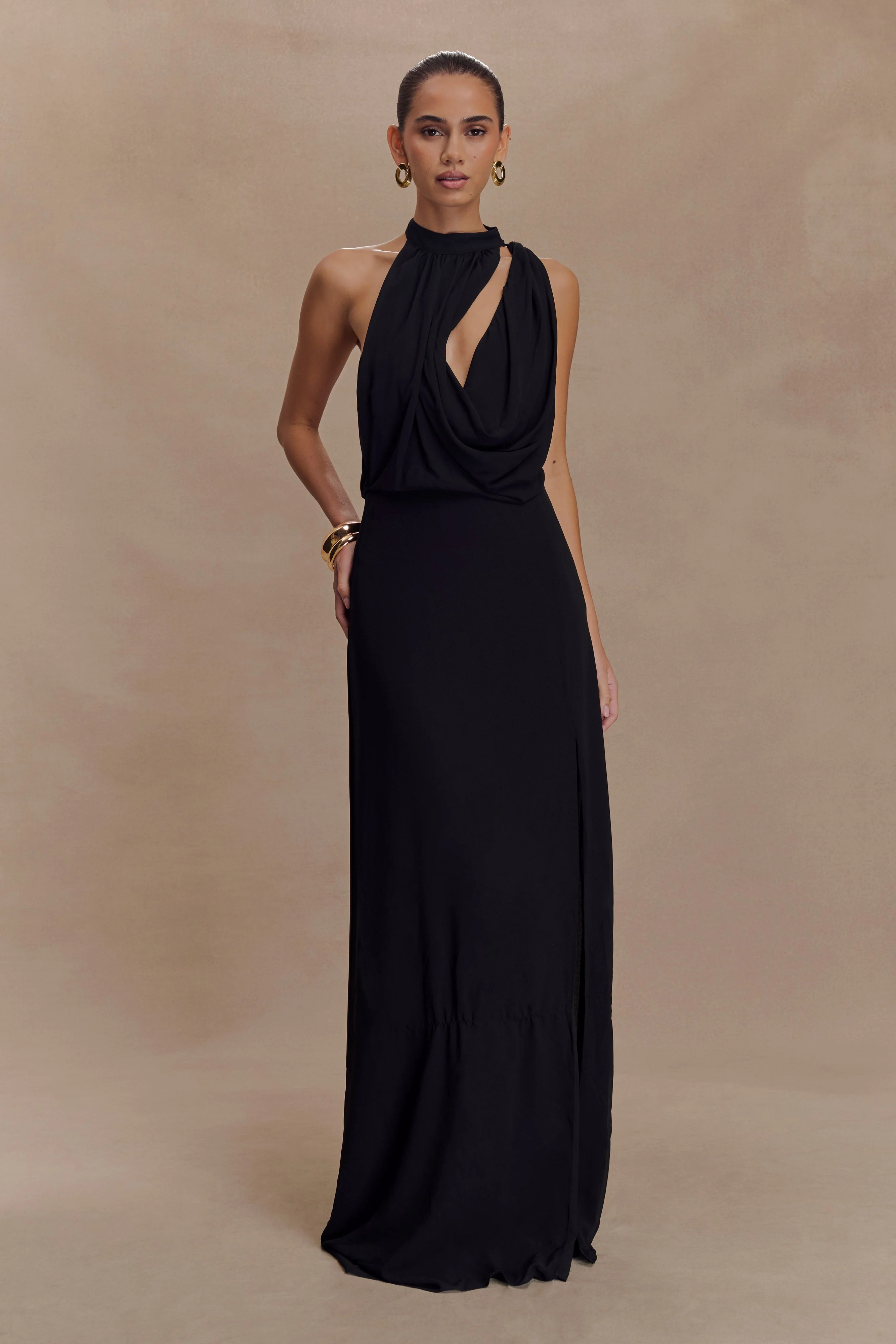 Galia Cowl Neck Maxi Dress - Black | MESHKI US