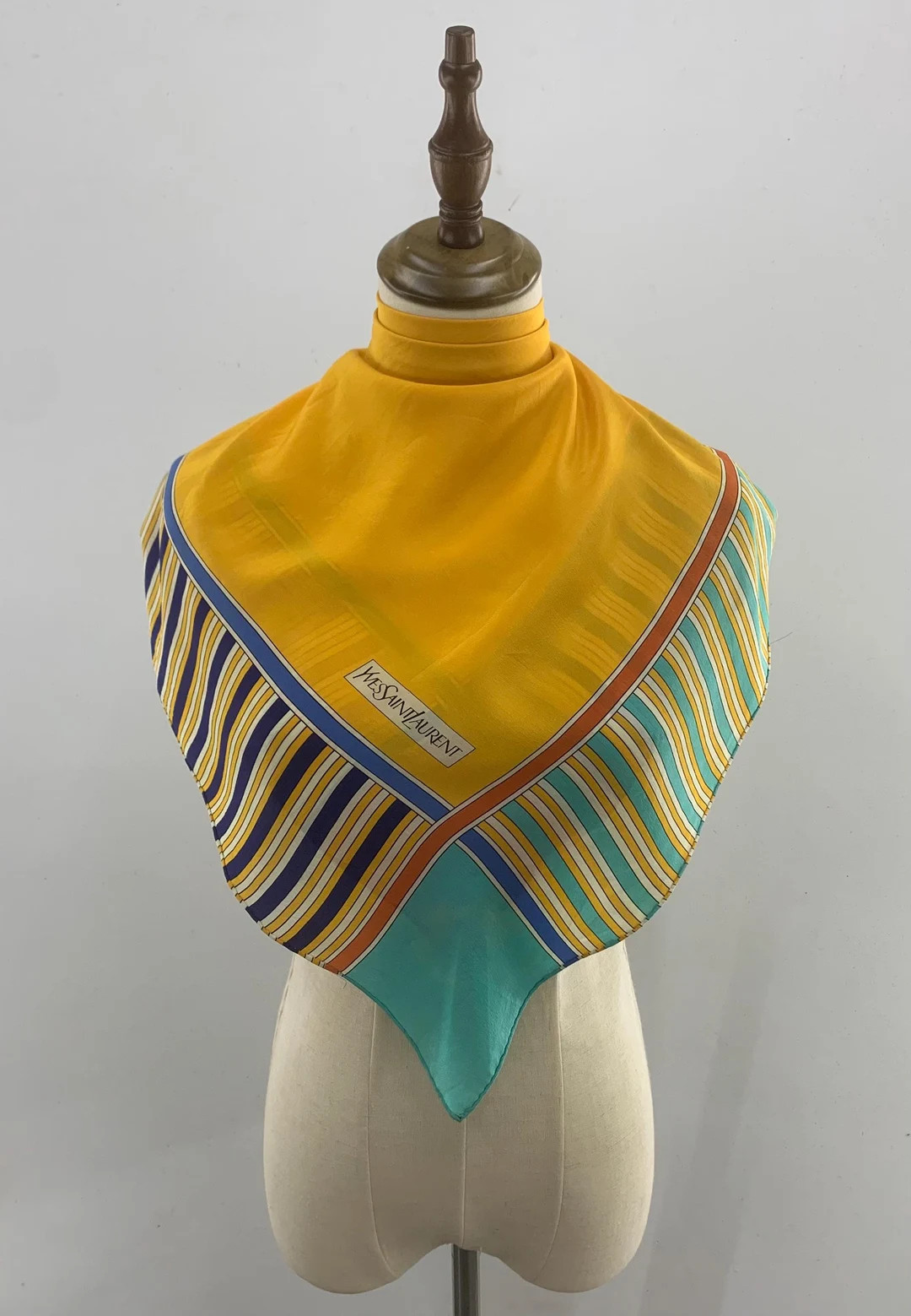 Vintage Authentic Yves Saint Laurent Yellow Silk Scarf Babushka Square Scarf Head Scarf Head Wrap... | Etsy (US)