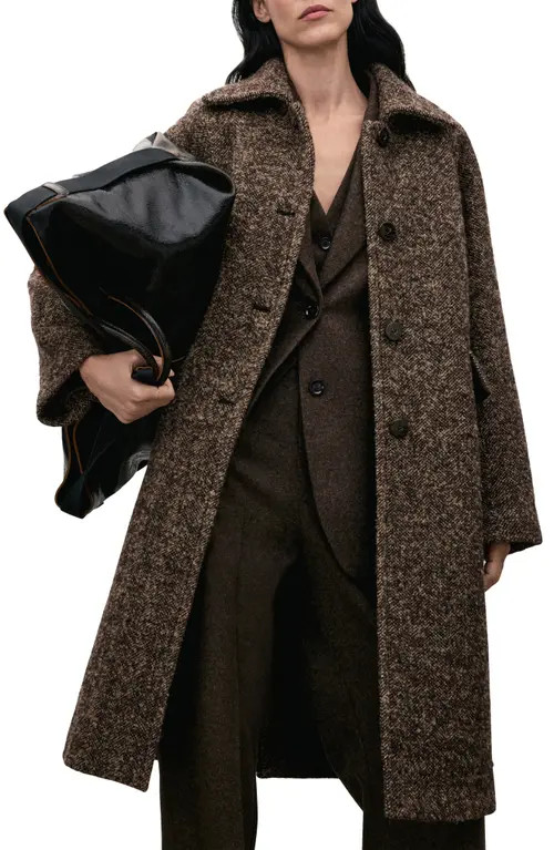 MANGO Speckled Wool Blend Coat in Brown at Nordstrom, Size Small | Nordstrom