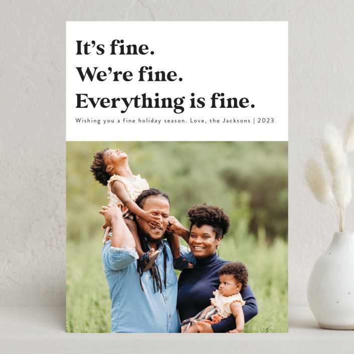 "Everything is Fine" - Customizable Holiday Photo Cards in Black by Jackie Crawford. | Minted