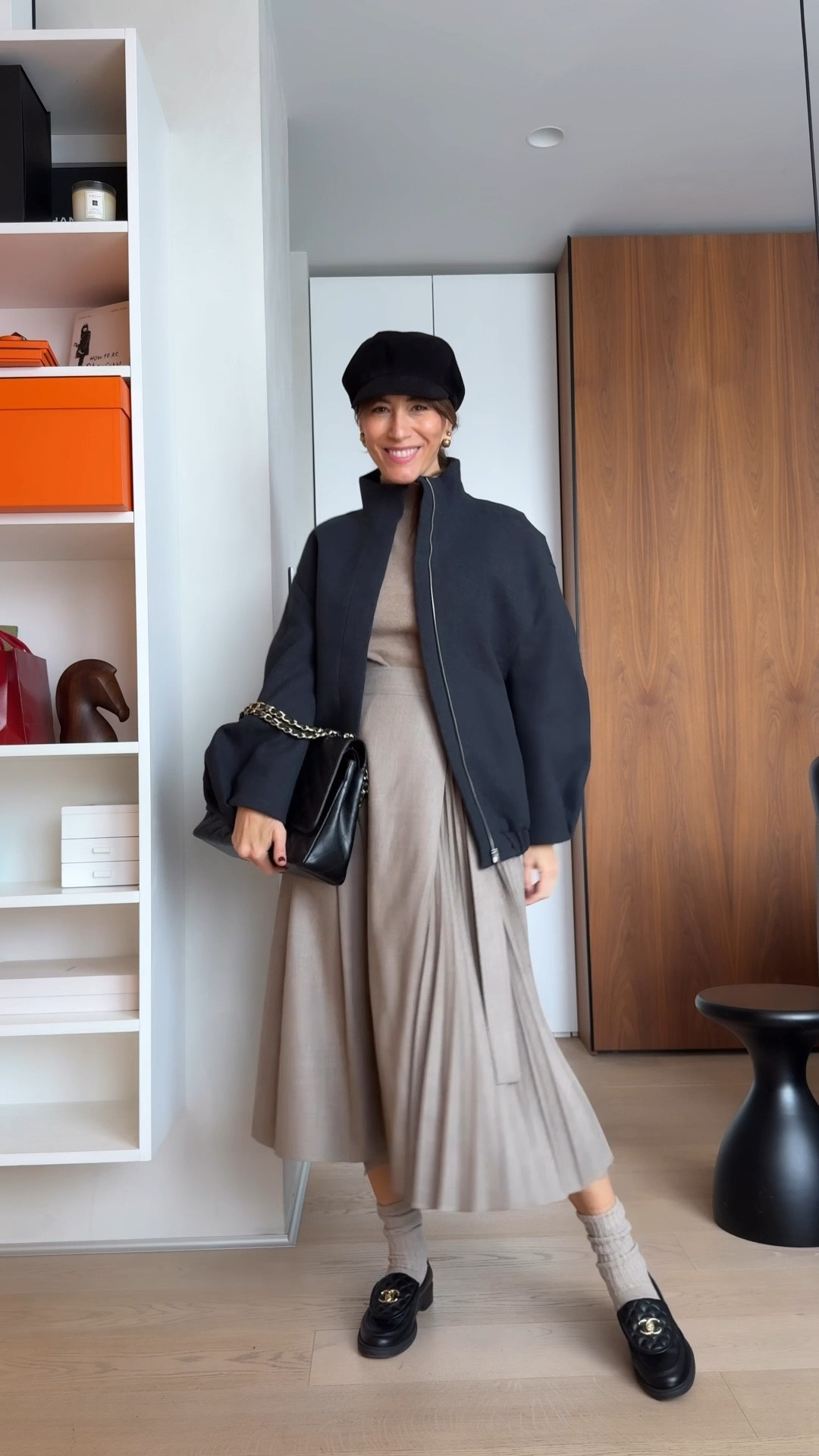 The perfect mix: feminine and edgy. 
The bomber jacket fits oversized, I’m wearing XS. The cashmere sweater fits small to size, I’m wearing a M. 

#LTKStyleTip #LTKWorkwear #LTKOver40