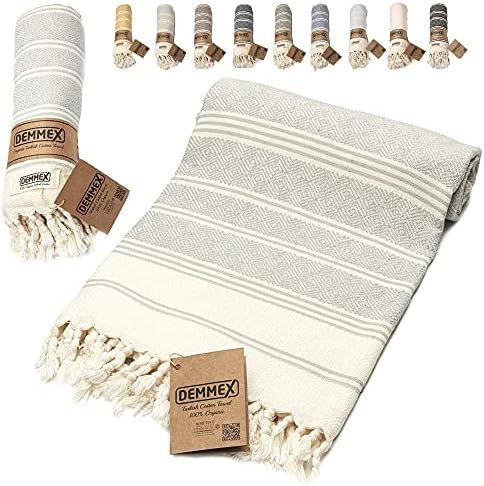 DEMMEX Certified 100% Organic Cotton & Organic Dye Prewashed XL Diamond Weave Turkish Cotton Towel P | Amazon (US)