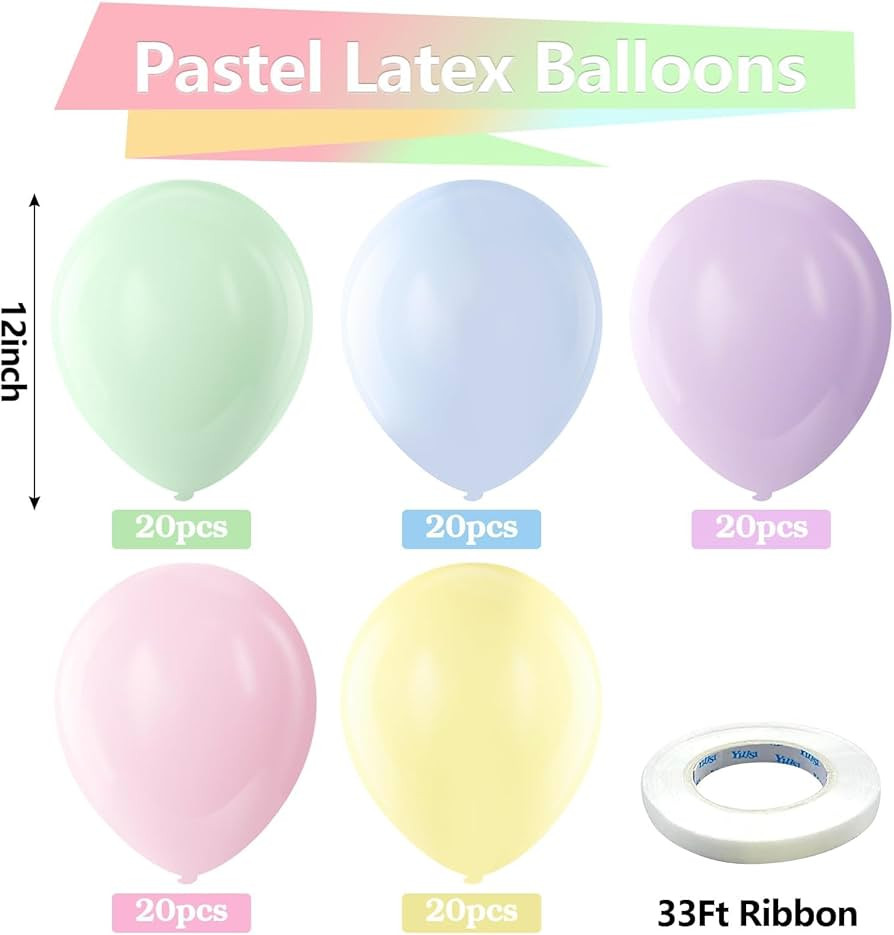 Bezente Pastel Balloons Latex Party Balloons, 100 Pack 12 inch Round Helium Multicolor Macaron Ba... | Amazon (US)