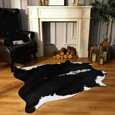 Premium Faux Cowhide Rug, Cow Print,Irregular Animal Skin Hides, Rustic Western Rugs For Living Room Bedroom, (Black) | Wayfair North America