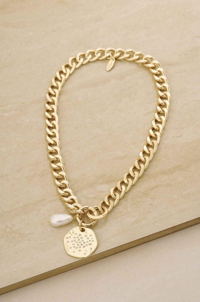 Lola Pearl and Medallion Chain Link 18k Gold Plated Necklace | Ettika