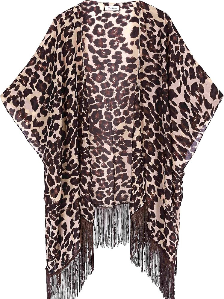 Women's Floral Kimono Cover Up - Lightweight Leopard Chiffon Beachwear for Bikini,Cardigan and Sw... | Amazon (US)