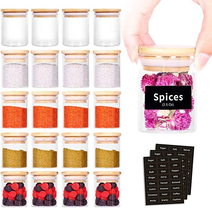 SAIOOL 20 Pack - 2.5 FL OZ (73ml) Mini Spice Jars with Wood Lid, Easy to Clean-BPA Free & Dishwa... | Amazon (US)