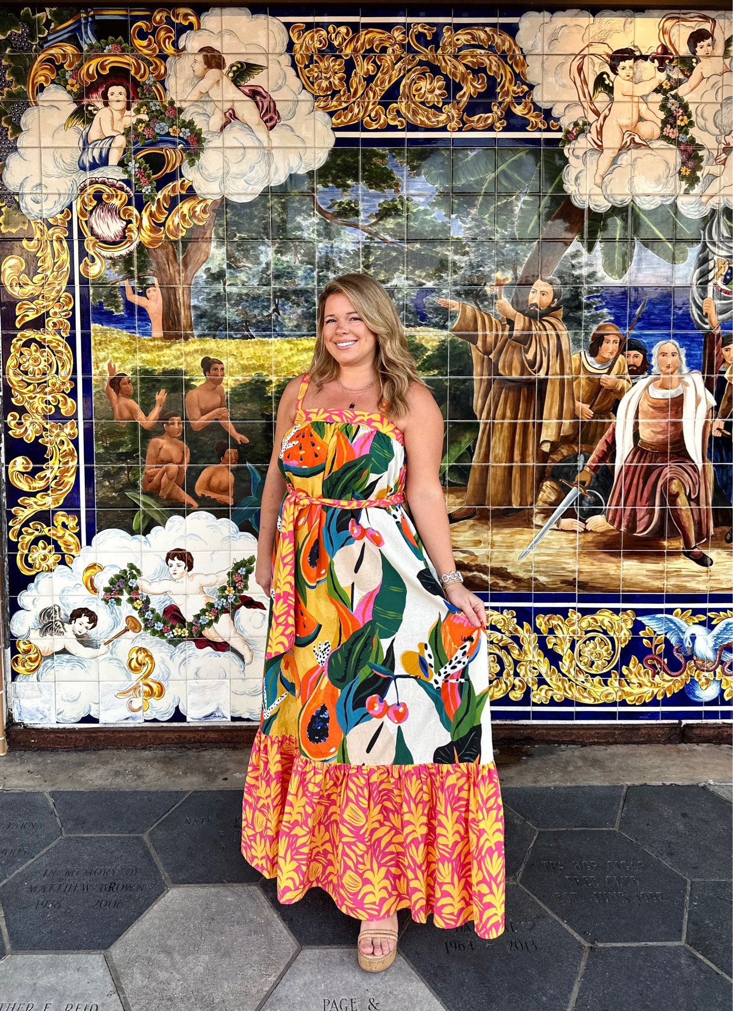 Just living life with a Spanish flair this month. I love all the bright styles that Red dress Boutique has to offer. This particular dress is a Farm Rio dupe with its floral, paisley and fruit designs. I wear a size large/12 usually and I ordered this in a size large. It fits with a flowy loose flattering shape all around. The only thing that felt tight was the lining just above the bust .

Farm rio dupe 
Red dress boutique find
Colorful dress
Maxi dress
Summer maxi
Midsize style
Midsize fashion 
Midsize outfit 
Midsize dresses
Midsize maxi
Florida style
Florida girl
Wedding guest dress
Vacation dress
Cruise dress
Tropical dress
Floral dress
Fruit dress
Fruit pattern
Paisley pattern

#LTKSale #LTKmidsize #LTKwedding