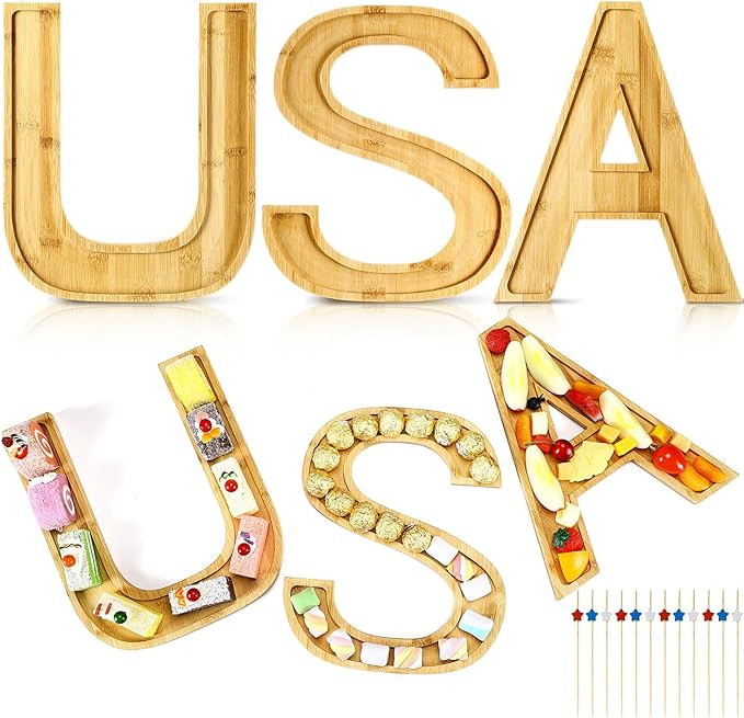 Weysat 11. 8 in 4th of July Letter Charcuterie Board with Bamboo Skewers Wooden USA Serving Tray ... | Amazon (US)