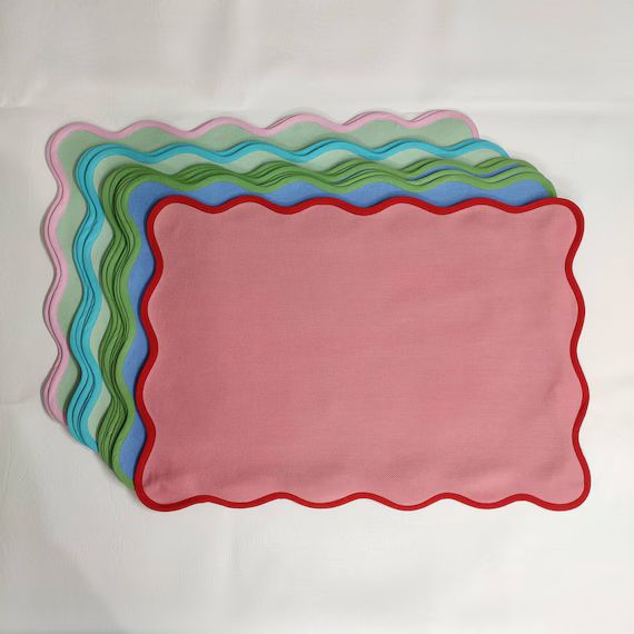 Table Linens Light Green PlaceMats Piping Mats and Cotton wave scallop cloth cocktail Placemats,f... | Etsy (US)