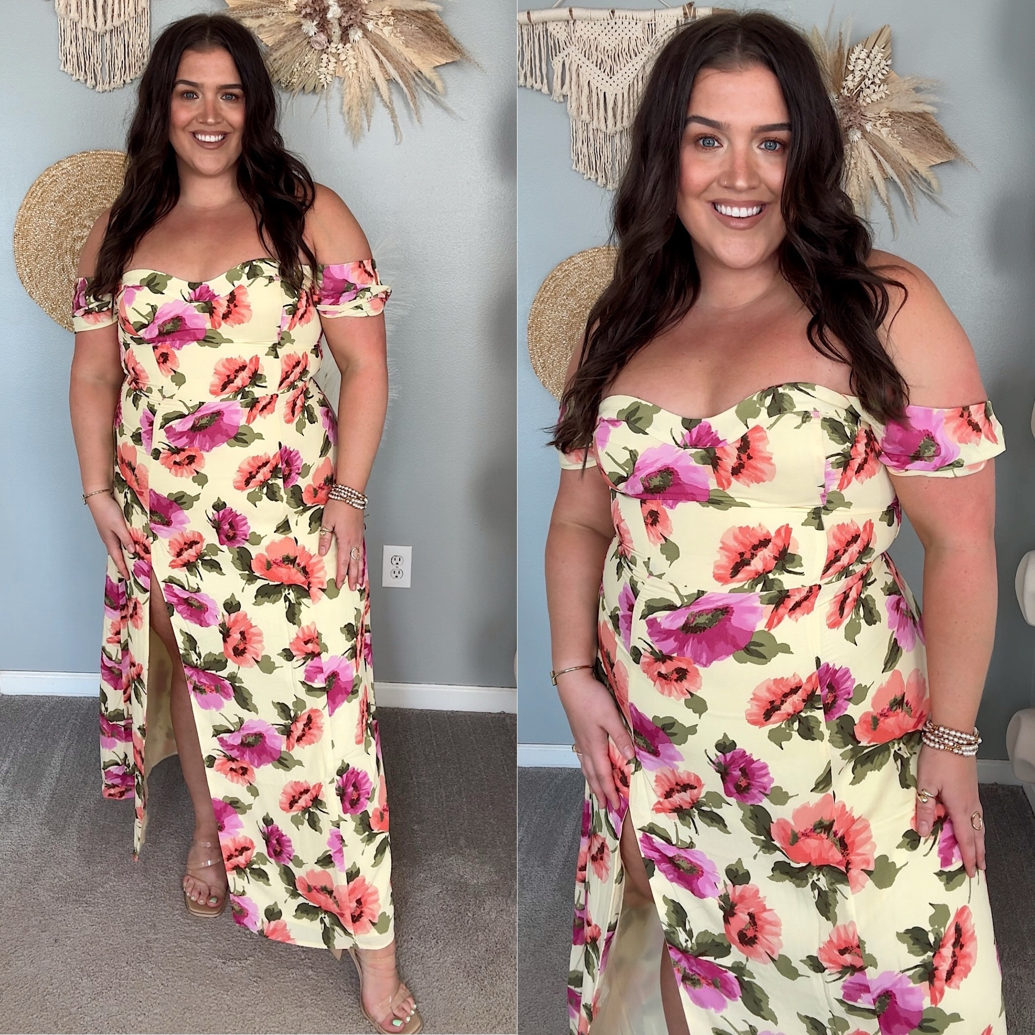 Summery yellow floral print off the shoulder dress 🌼👗 No stretch so runs snug and the arm holes of the sleeves are not big girl friendly 👎🏼 Size XL

#LTKMidsize #LTKPlusSize #LTKSaleAlert