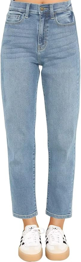KDF Women's Cropped Straight Leg Jeans - High Waisted Jeans for Women 7/8 Length Denim Pants with... | Amazon (US)