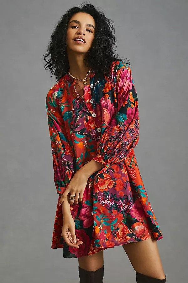 Farm x Anthropologie Mini Shirt Dress By Farm Rio in Pink Size XL | Anthropologie (US)