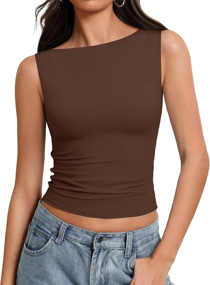 Avidlove Boat Neck Tops for Women Seamless Double Lined Tank Top Cute Shirt Fitted Summer Lounge ... | Amazon (US)