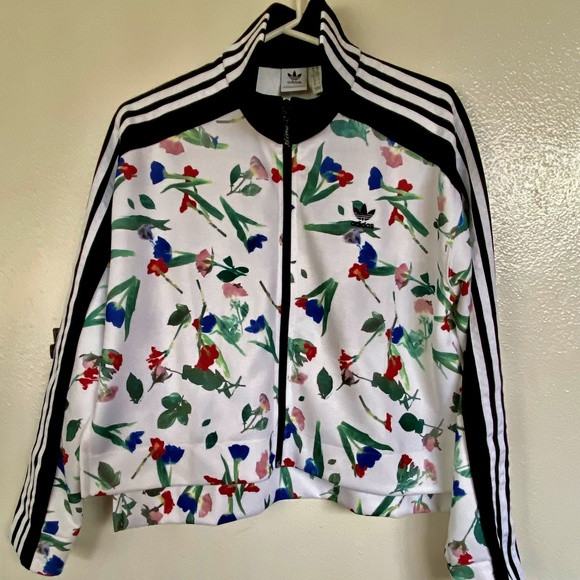 Adidas Women's Sz M Cropped Track Jacket Floral Print Zip up Split side | Poshmark