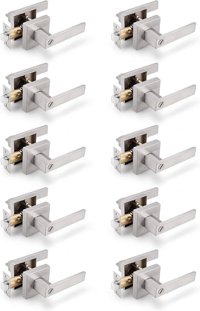 Gobrico 10 Pack Square Satin Nickel Privacy Door Locksets,Interior Door Levers for Bed/Bath,Thumb... | Amazon (US)