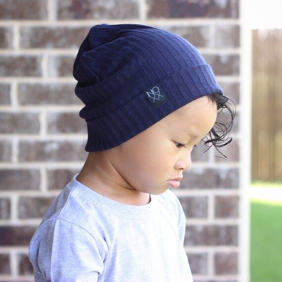 Navy Blue Ribbed Knit Hipster Slouchy Beanie / Soft and Comfy Sweater Knit Hat / Kids Toque | Etsy (US)