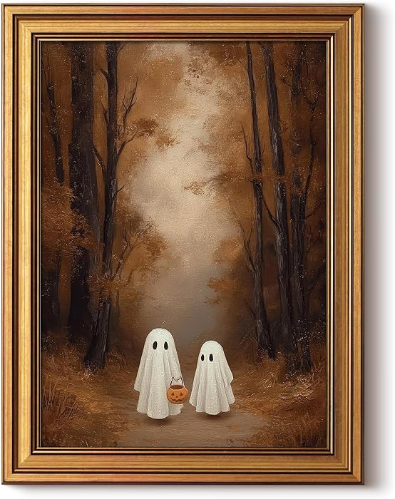 InSimSea Vintage Halloween Fall Art Decor, Ghosts & Autumn Forest Picture, Rustic Decor for Shelf... | Amazon (US)