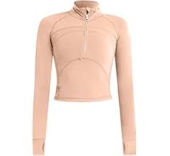 Women's Cropped Workout Jacket 1/2 Zip Pullover Running Athletic Outwear Slim Fit Long Sleeve Yog... | Amazon (US)