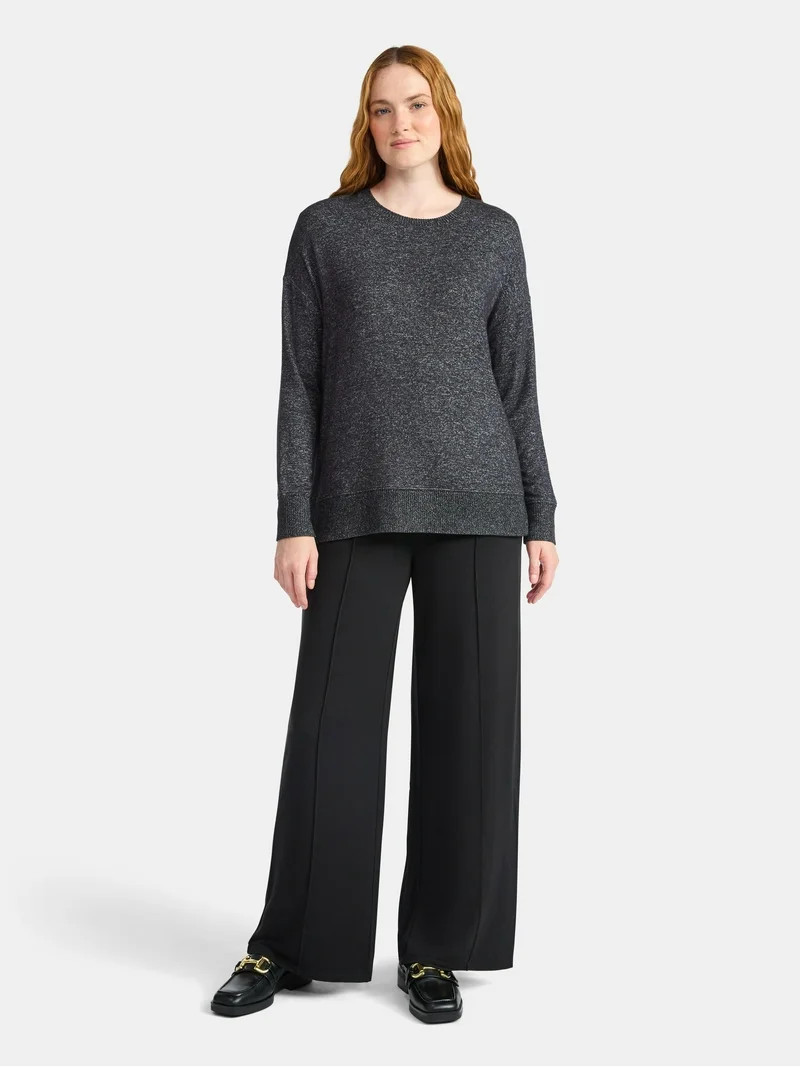 Time and Tru Women's Hacci Knit Tee with Long Sleeves, Sizes XS-XXXL | Walmart (US)