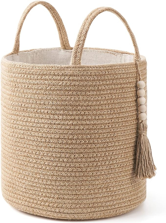 Mkono Woven Storage Basket Decorative Natural Rope Basket Wooden Bead Decoration for Blankets,Toy... | Amazon (US)