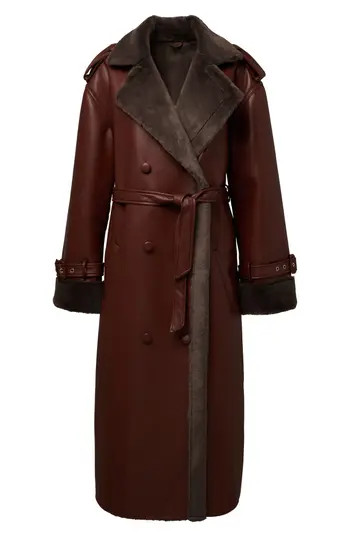 WeWoreWhat Faux Fur Trim Faux Leather Trench Coat in Maroon/Dark Grey at Nordstrom Rack, Size Xx-Small | Nordstrom Rack