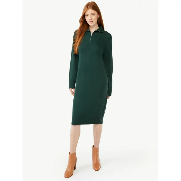 Free Assembly Women's Half Zip Sweater Dress - Walmart.com | Walmart (US)