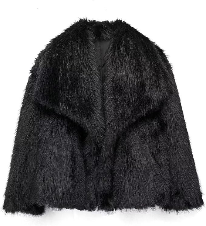 Faux Fur Cropped Jacket Women, Short Furry Coat Shaggy Outerwear Winter Long Sleeve Open Front Ca... | Amazon (US)