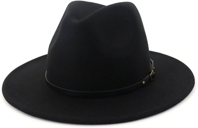 Lisianthus Women Wide Brim Wool Fedora Panama Hat with Belt Buckle A-Black at Amazon Women’s Cl... | Amazon (US)