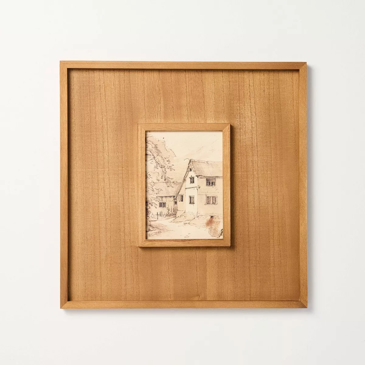 16"x16" Sketched Cottage in Wood Matte Frame Wall Art - Hearth & Hand\u2122 with Magnolia | Target