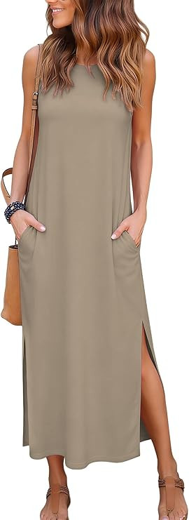RUMIA Women's Maxi Dresses Casual Summer Elegant Side Slit Dress with Pockets (S-XXL) | Amazon (US)