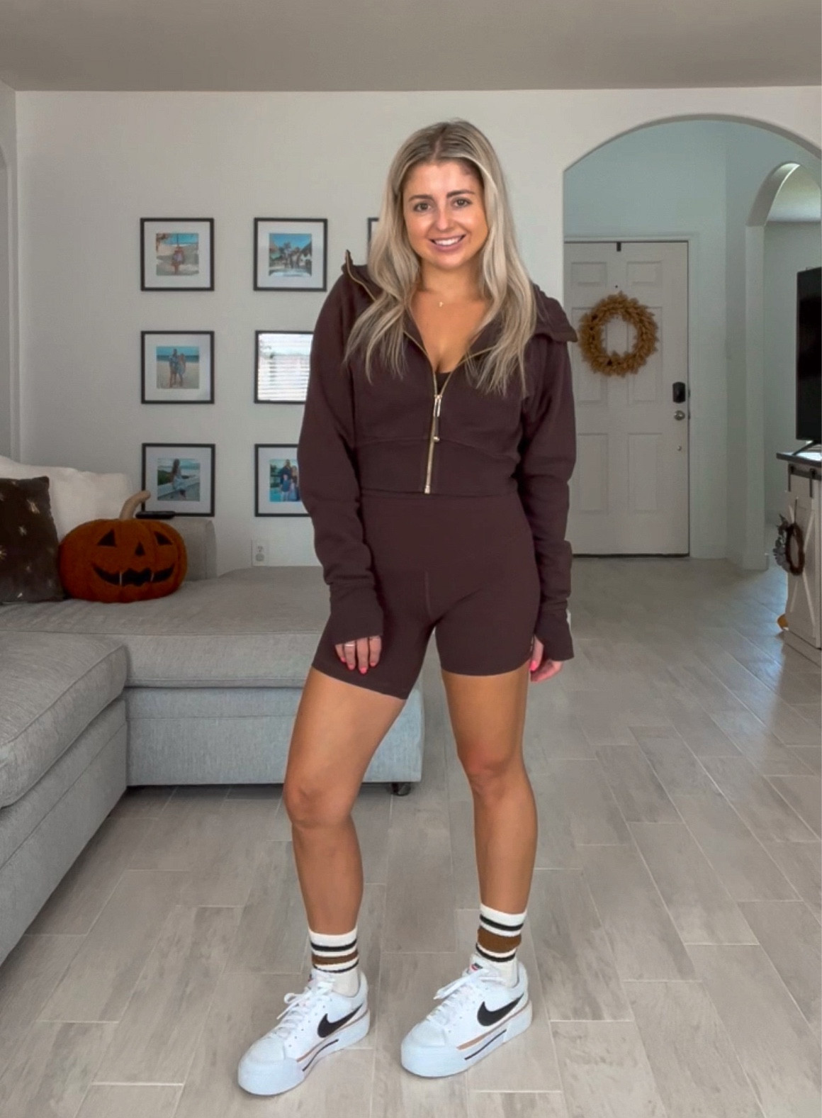 Lululemon outfit
Lululemon scuba cropped hoodie jacket 
Align bike shorts 
Nike sneakers true to size 
Neutral outfit 
Athleisure outfit 

#LTKunder50 #LTKunder100 #LTKshoecrush
