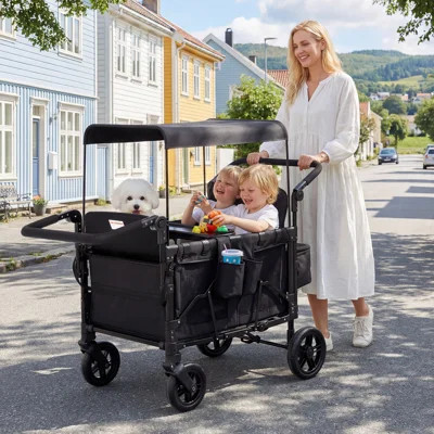 4 Seater All-Terrain Wagon Stroller - Premium Wagon for Kids with Safety Harness, Snack Tray, Removable Canopy, Adjustable Push/Pull Handle, Swivel & | Wayfair North America