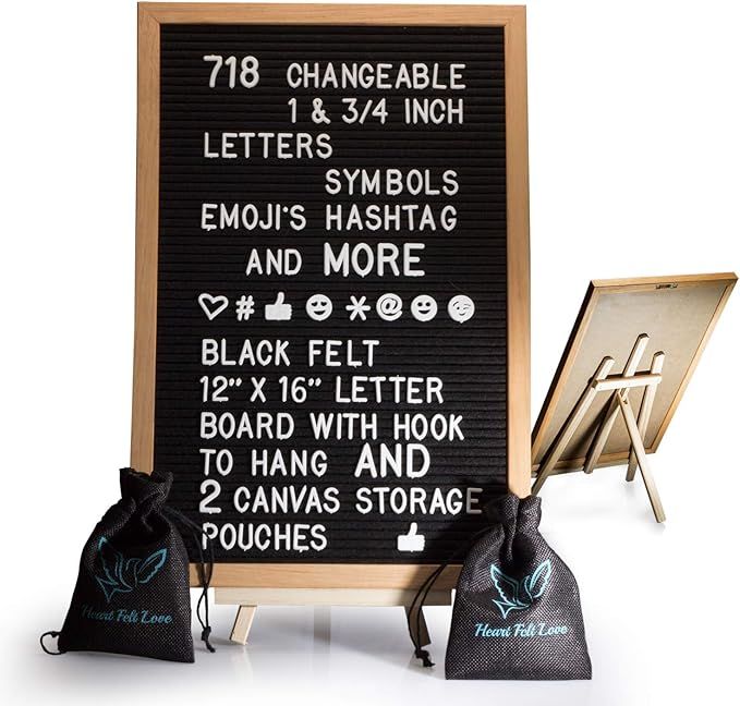 Black Felt Letter Board With Easel Stand 12 x 16 | 718 Changeable Characters Including 1 inch and... | Amazon (US)