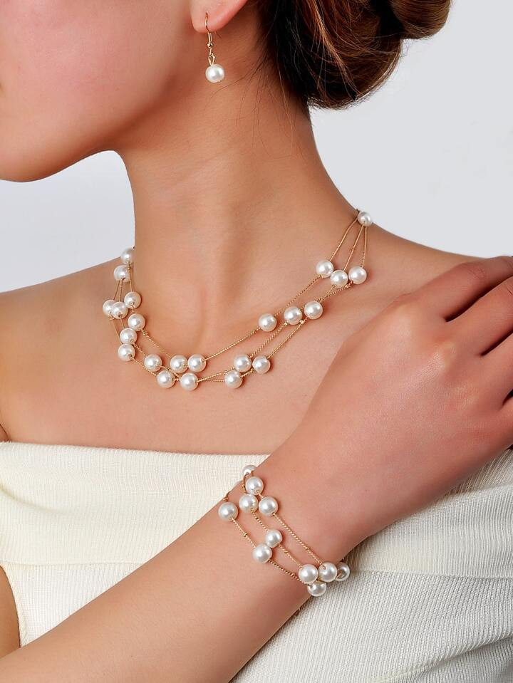 4pcs/set Faux Pearl Decor Jewelry Set | SHEIN