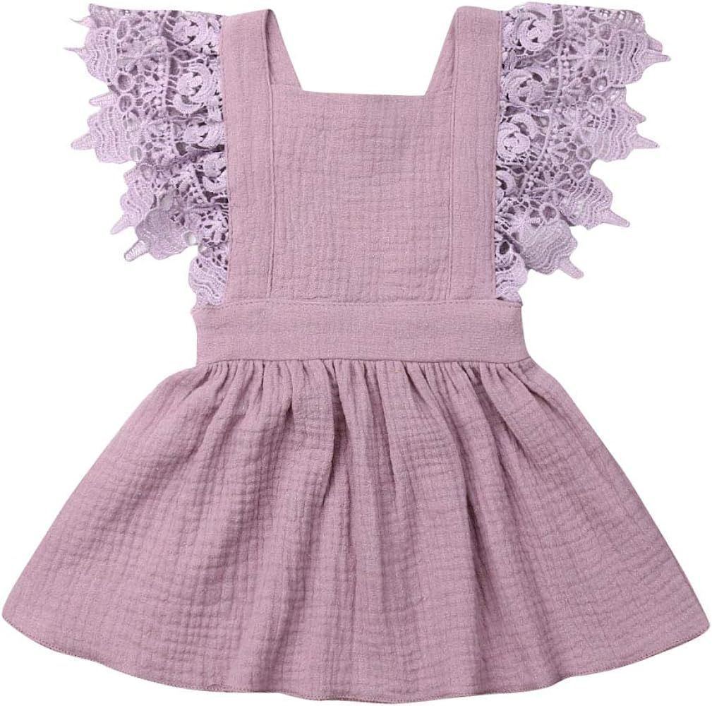 Toddler Baby Girl Infant Comfy Cotton Linen Lace Princess Overall Dress Sundress | Amazon (US)