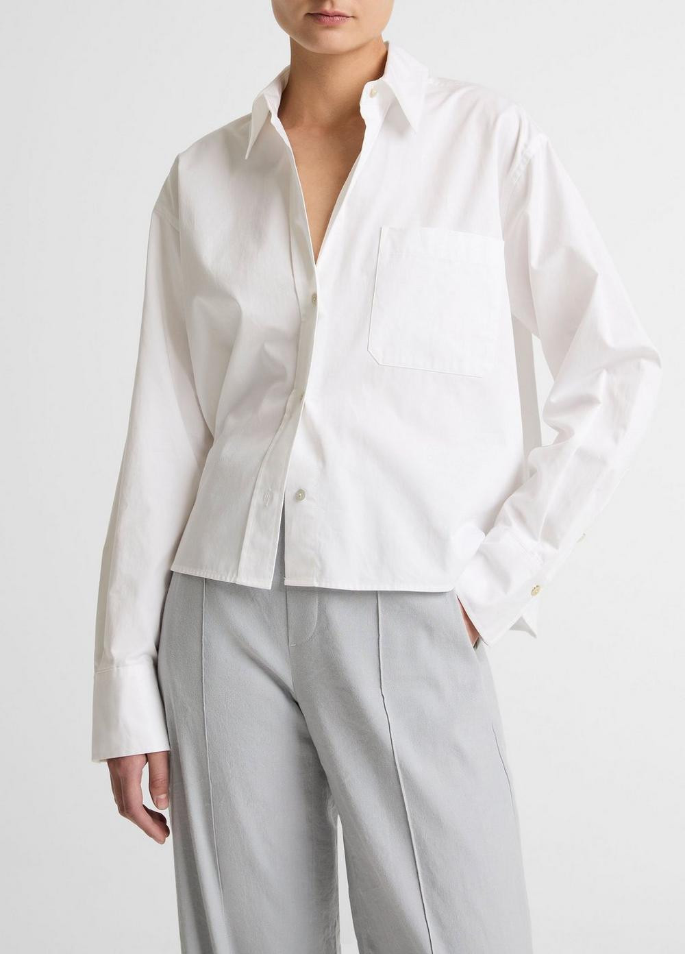 Women's Cotton Cropped Button-Front Shirt, Optic White, Size S Vince | Vince LLC