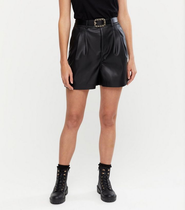 Black Leather-Look High Waist Shorts 
						
						Add to Saved Items
						Remove from Saved Ite... | New Look (UK)