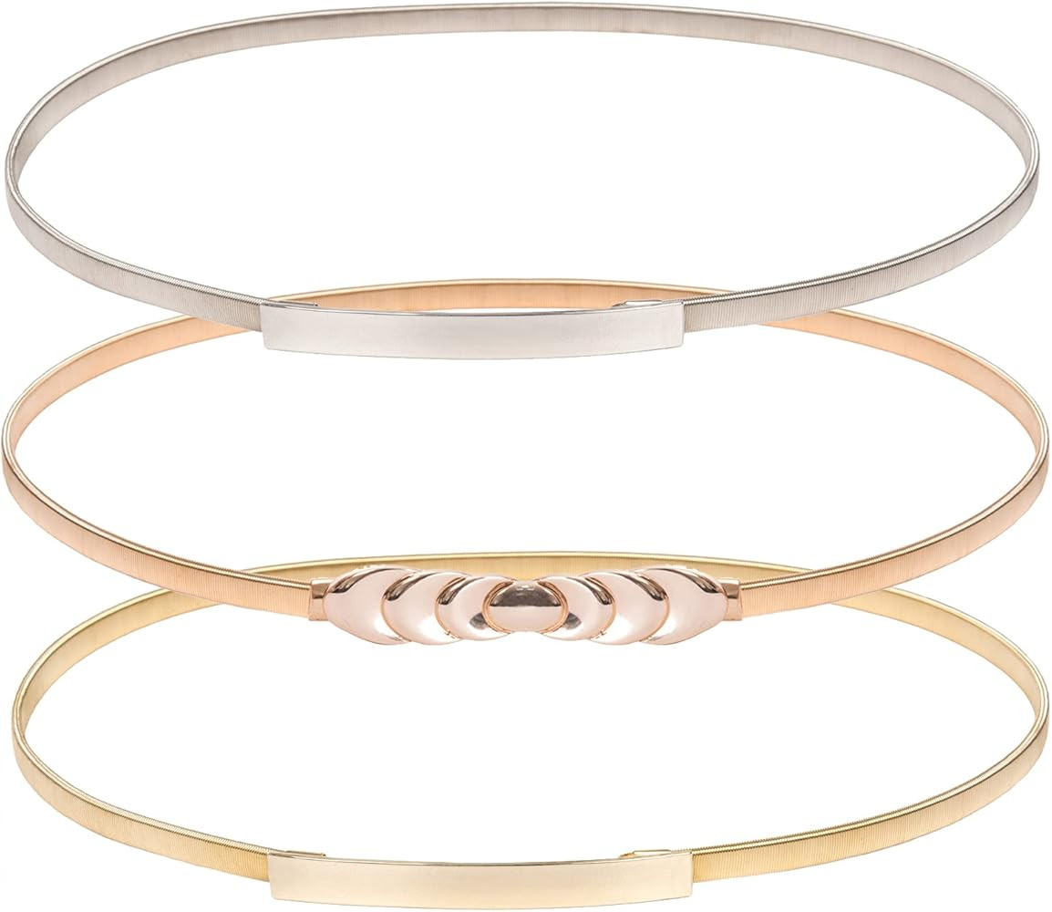 GRACE KARIN Women Skinny Metal Cinch Belt Gold Waistband Elastic Waist Belt CL633 | Amazon (US)