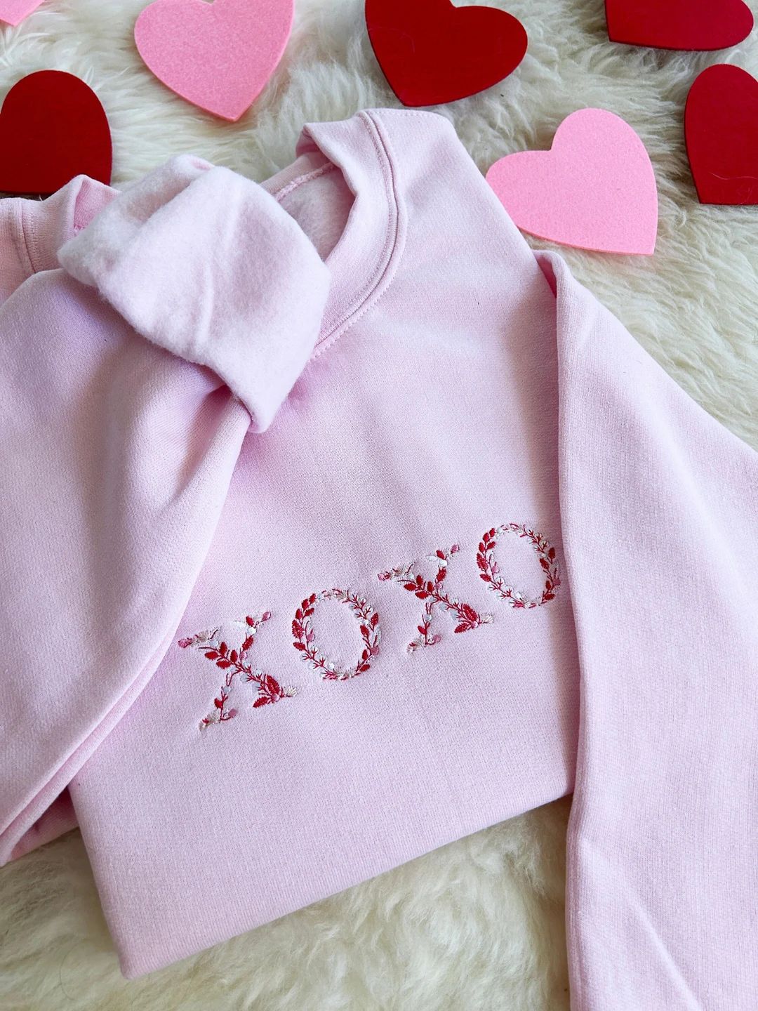Embroidered Floral Valentine's Day Sweatshirt, Embroidered Valentine XOXO Crewneck Sweatshirt, Em... | Etsy (US)
