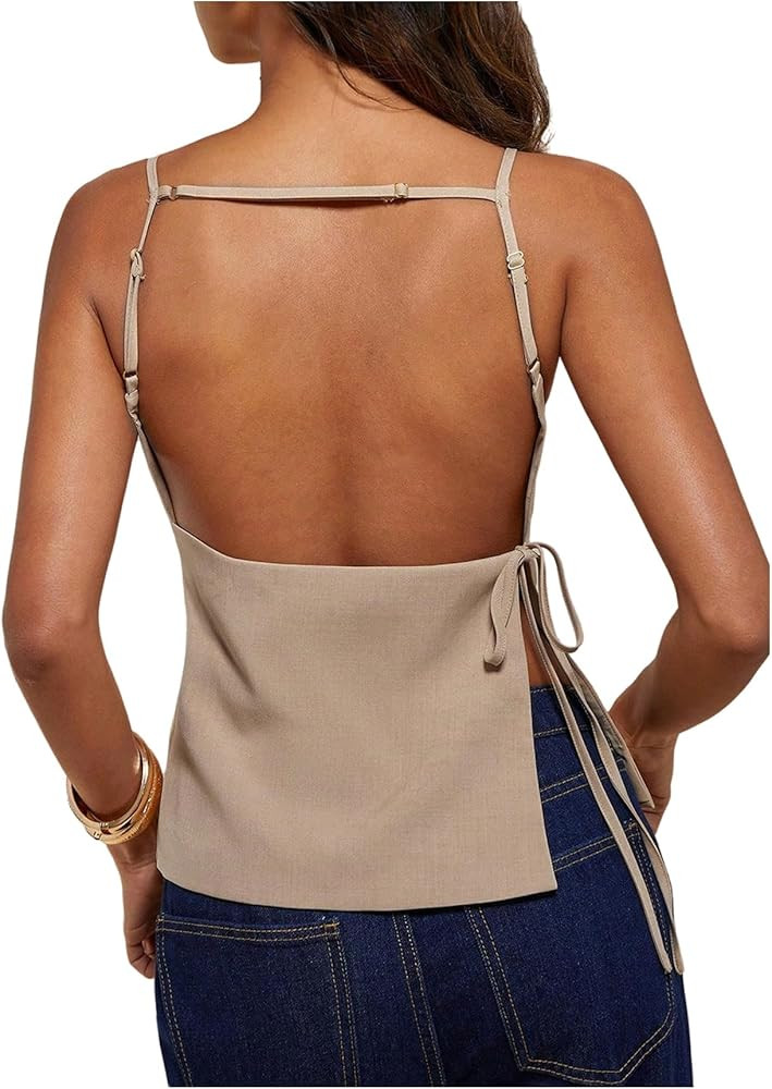 MakeMeChic Women's Going Out Tops Y2k Halter Tops Dressy Backless Top | Amazon (US)